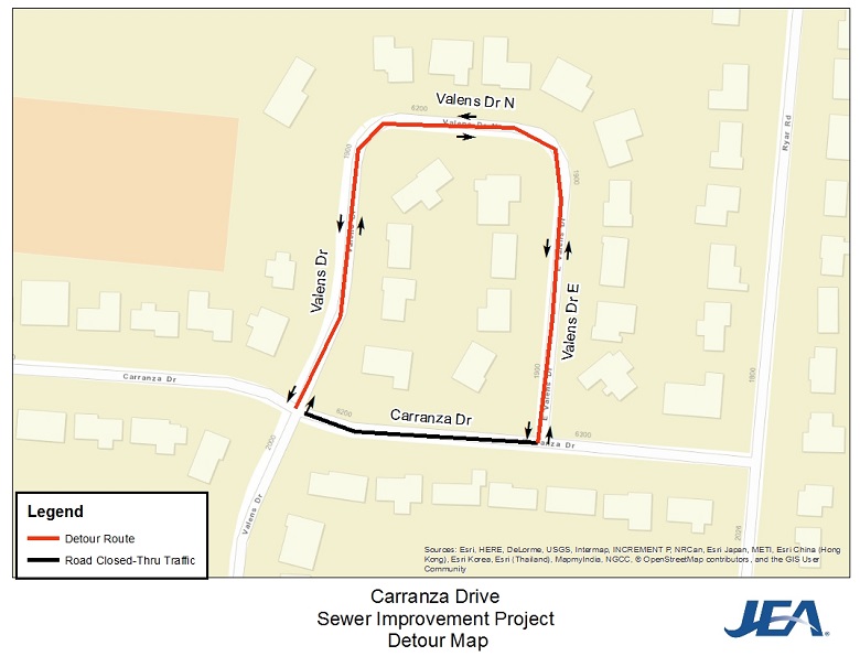 Carranza Drive Sewer Improvement Project - Detour Map
